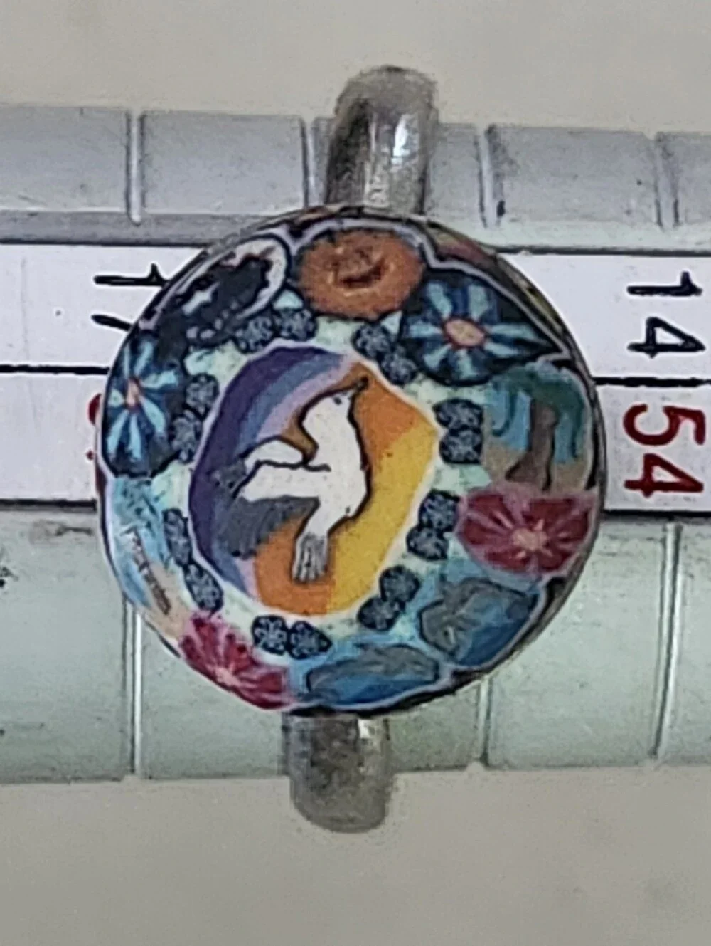 Hand-Painted White Dove Floral Adjustable Ring - Multicolor